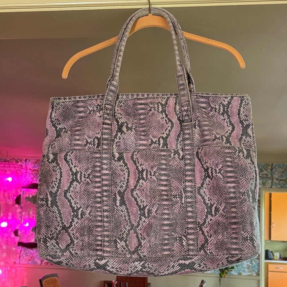 BCBGMaxAzria Pink and Gray Snake Print Tote